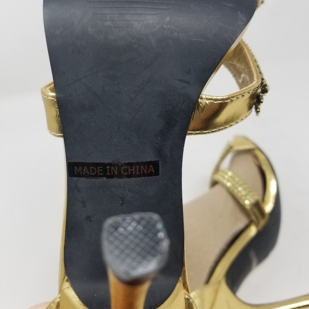 Red Circle Gold Crystals Ankle Stilettos Heels Zipper Back Blekis Women's Size 9 - Picture 14 of 16